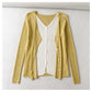 V-neck breasted color contrast fake two slim knit Cardigans  7471