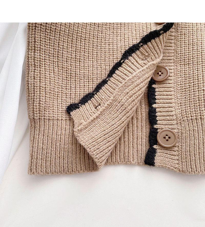 French small square neck stitched long sleeve fake two-piece blouse  6683