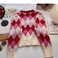 Lingge Kontrastfarbe süßer Retro-Langarmpullover 6206