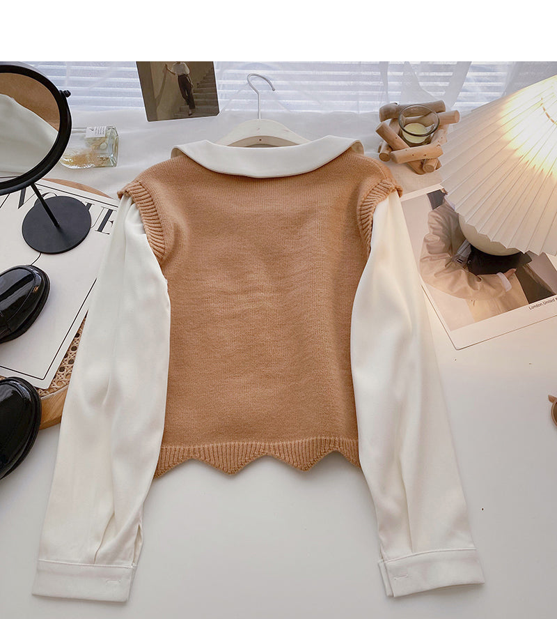 Long sleeve stitching design sense sweater soft top  6607