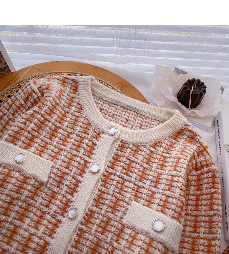 Nouveau cardigan coréen à col rond et petit parfum 6077