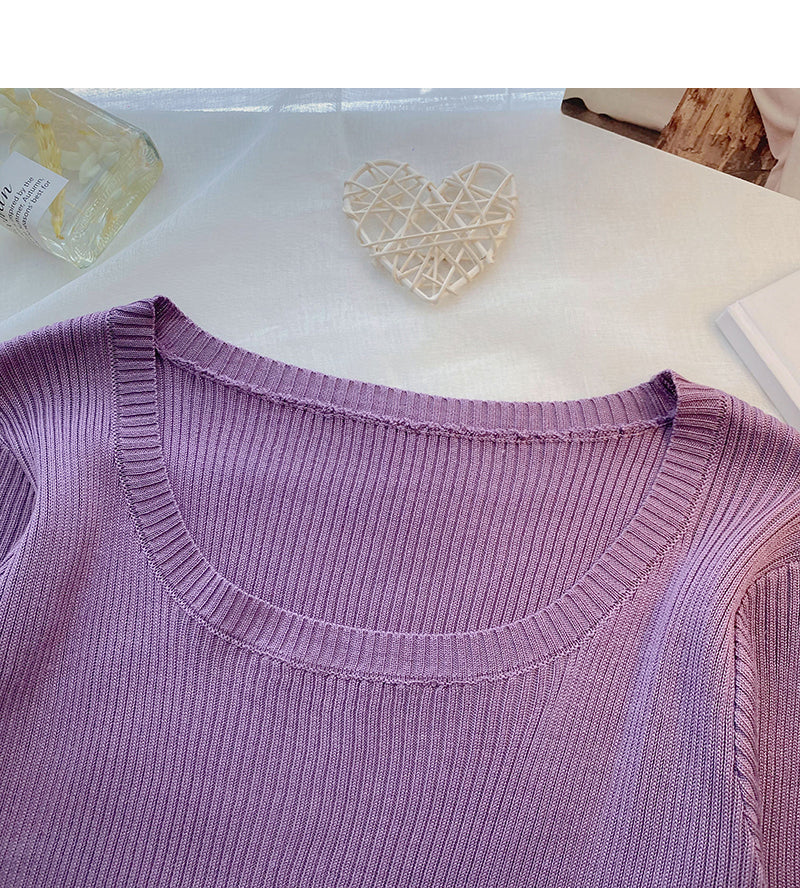 Knitwear slim short bottomed long sleeve top  6659