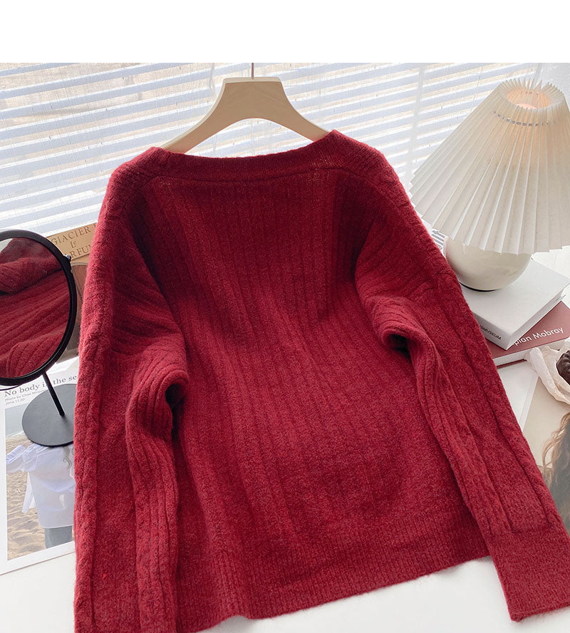 Minority retro V-neck twist Long Sleeve Jacket  6033