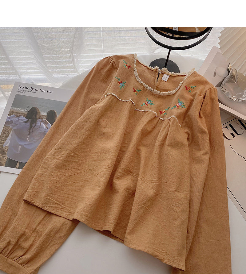 Chemise bébé à manches longues et col carré brodée au design coréen 6292