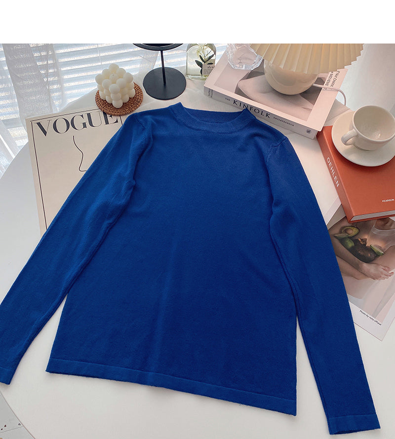 Einfacher, vielseitiger, einfarbiger Pullover mit langen Ärmeln und Boden 6519