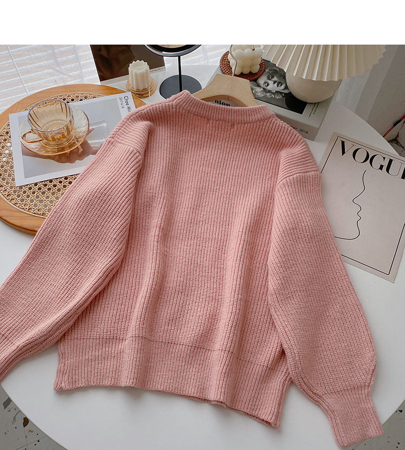 Loses Langarm-Pullover-Oberteil 6030 im koreanischen Stil