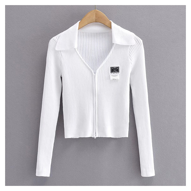 V-neck knitted cardigan slim and navel exposed short solid color sweater coat  7452