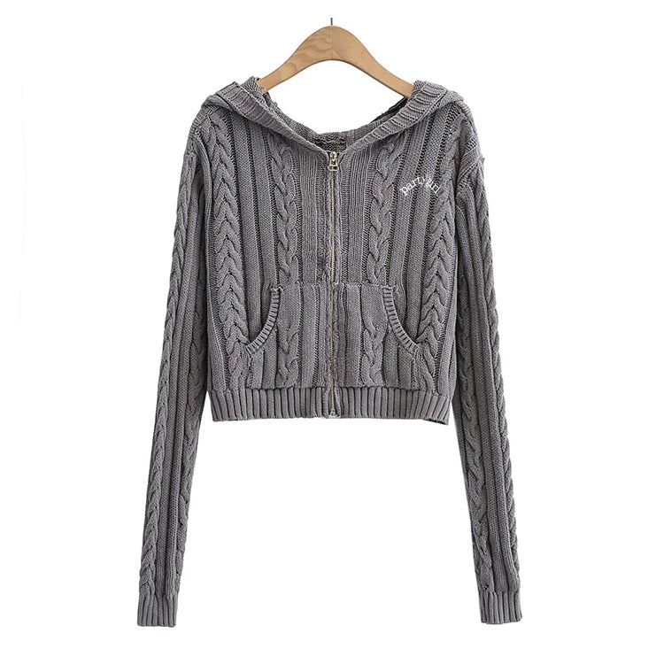 Slim letter embroidery zipper knit coat autumn  7447