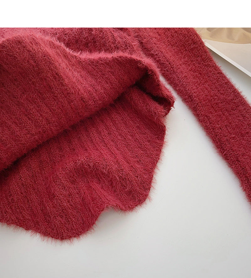 Korean round neck hollowed out irregular slim fitting short sweater  6089