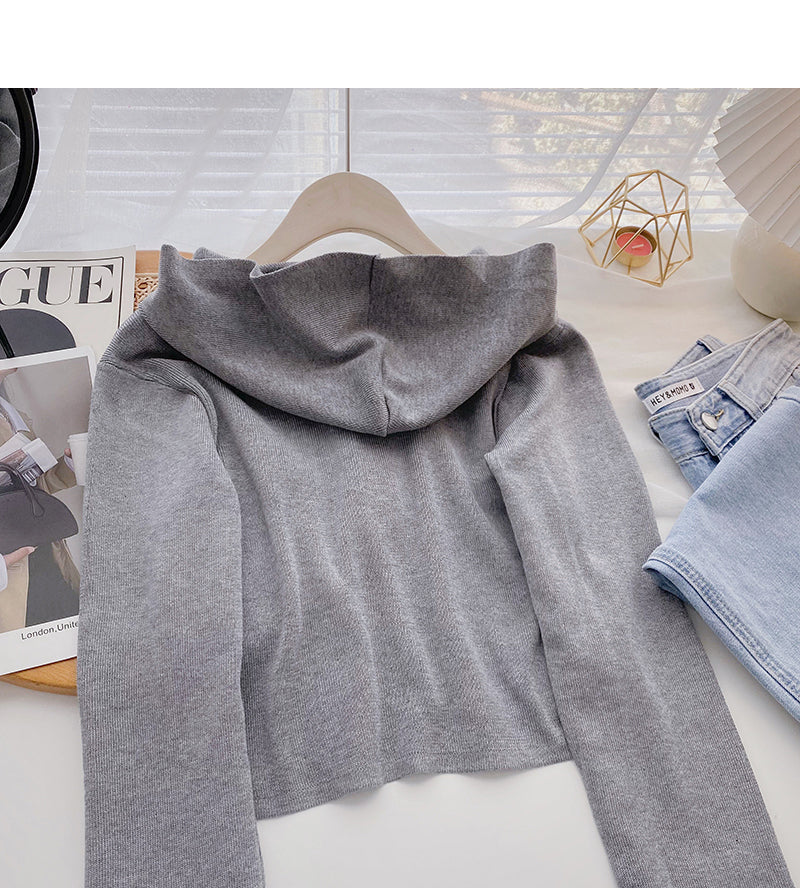 Design sense sweater coat casual hooded long sleeved top  6594