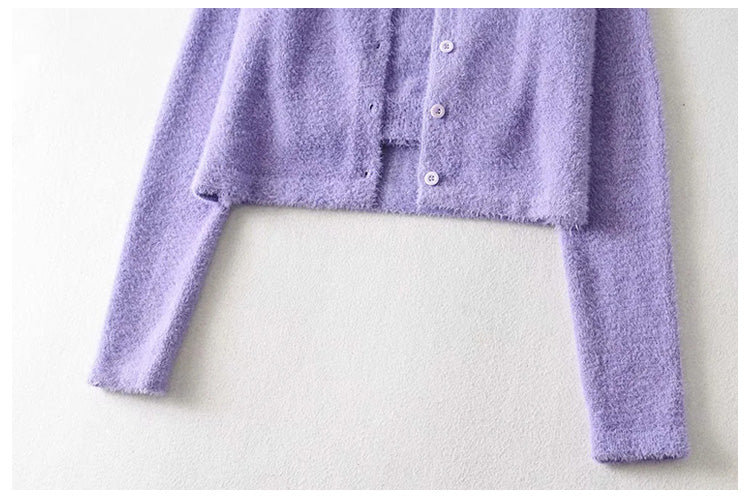 Alternder, süßer, einfarbiger Pullover-Cardigan mit einfachen Knöpfen 7210