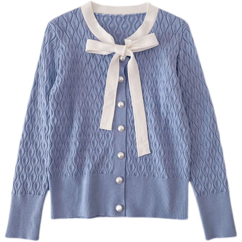 Twist-Strick-Shirt mit sanftem Bandage-Perlenschnallen-Langarm-Oberteil 6692