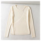 Design sense irregular round neck slim fit pure color versatile knitted cardigan  7367