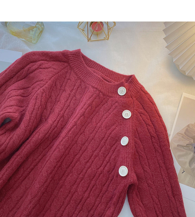 Design Sense personalisierter Diagonalknopf-Rundhals-Pullover mit vielseitigem Oberteil 6032
