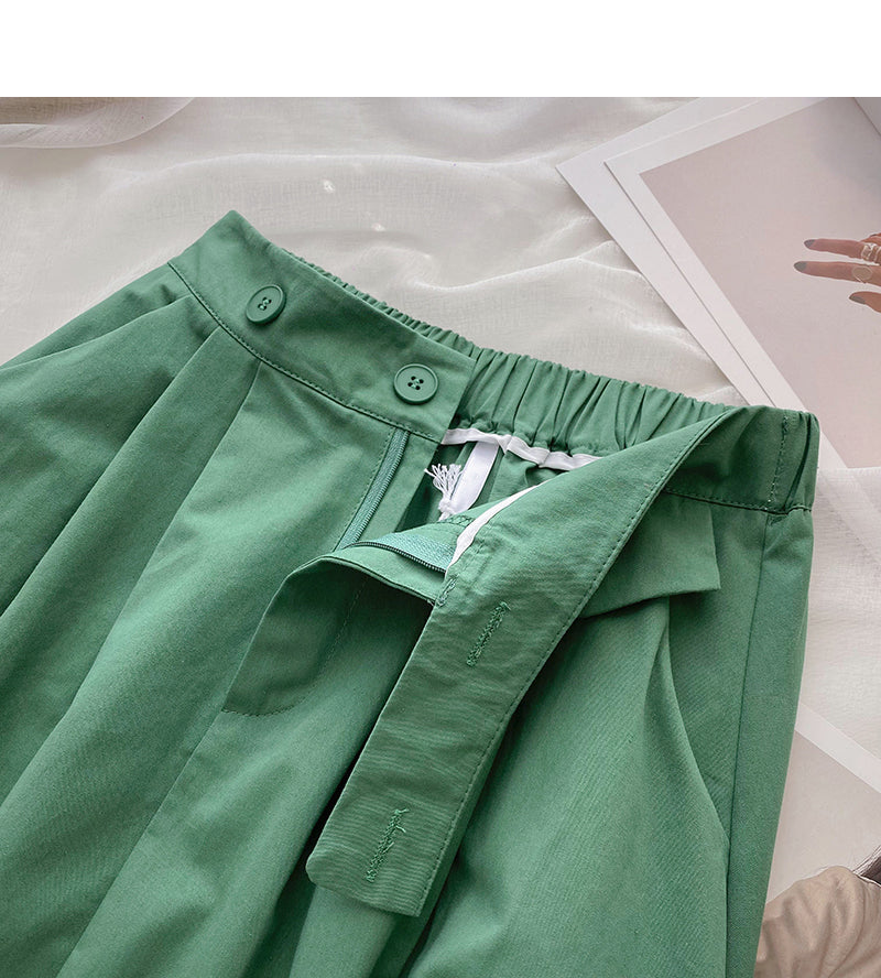 New Korean high waist thin solid color medium and long skirt  5826