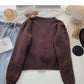 Korean college style personalized badge V-Neck long sleeve aging top  5976