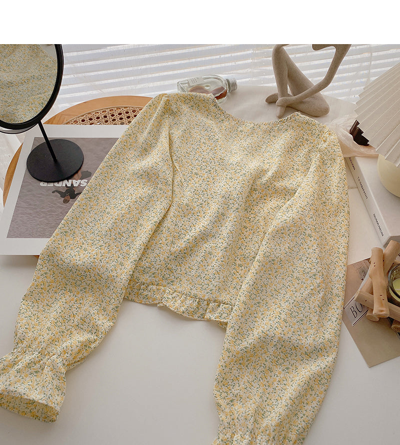 Korean version thin, sweet and gentle small broken flower top  6363