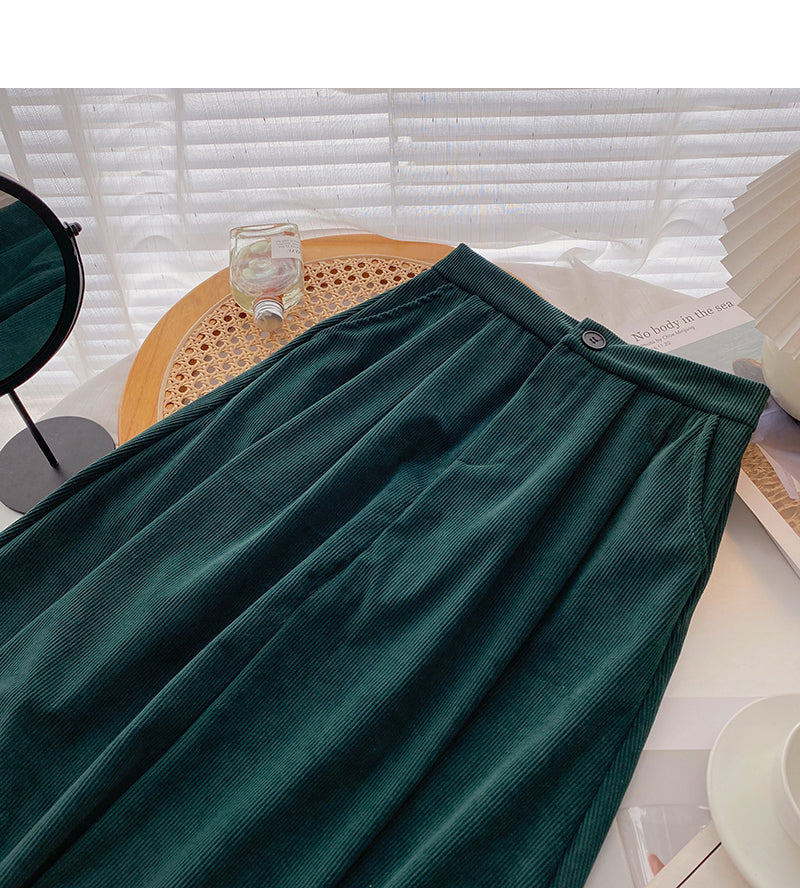 Hong Kong style leisure solid color high waist corduroy dress  5776