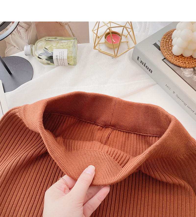 Korean casual solid color simple high waist split A-line skirt  5801