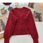 Solid V-Neck long sleeve bright silk sweater coat  6115