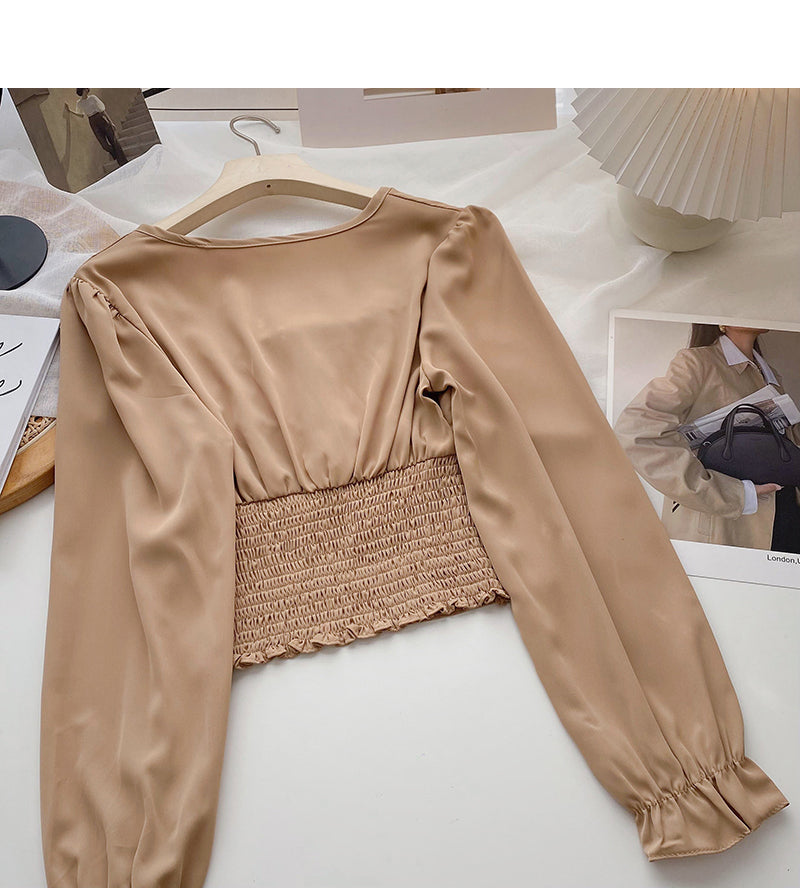 French Vintage Square Neck Long Sleeve Shirt  6368