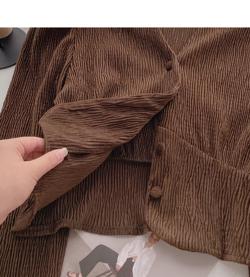 Pleated Vintage V-neck shirt shows thin Hong Kong flavor  6401
