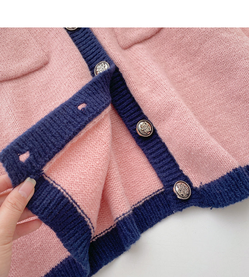 Western style casual color matching single breasted round neck top  6017