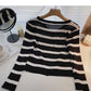 Long Sleeve Striped short slim casual knit top  6512