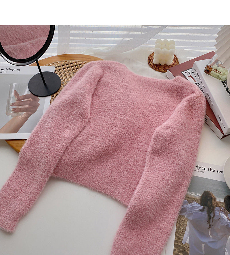 Korean version sweet and fresh small V-neck chain short top  5978
