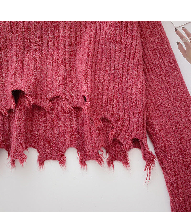 Loser vielseitiger Pullover mit Rundhalsausschnitt, unregelmäßiges kurzes Top 6183