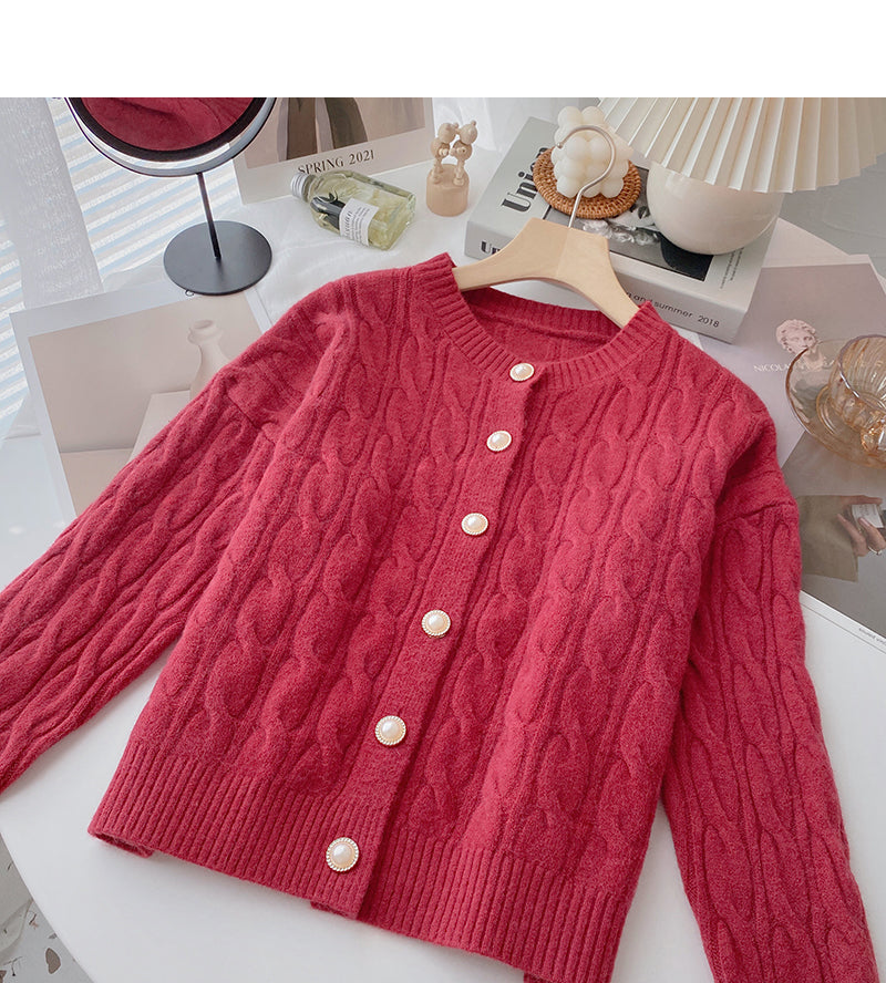 Einreihiger Strickmantel mit Rundhalsausschnitt und Twist 6175