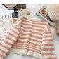 Rundhalspullover Cardigan Damen Streifen Kontrast Langarm 6068