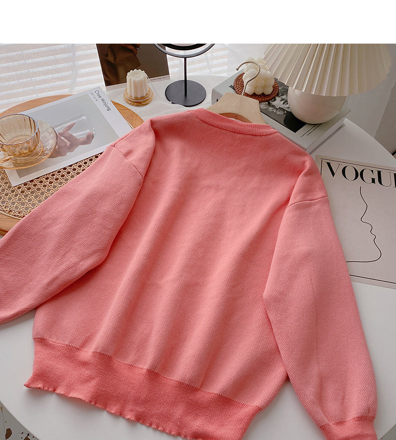 Letter contrast loose lazy long sleeve Pullover Sweater  6016
