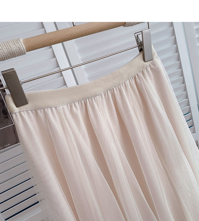 Jupe trapèze mi-longue élastique taille haute polyvalente coréenne 5792