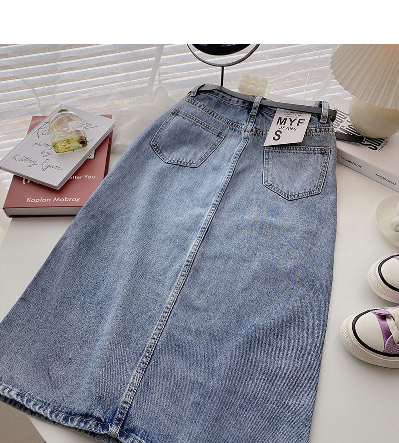Koreanischer geteilter A-förmiger Moderock mit hoher Taille und schlankem Design 5709
