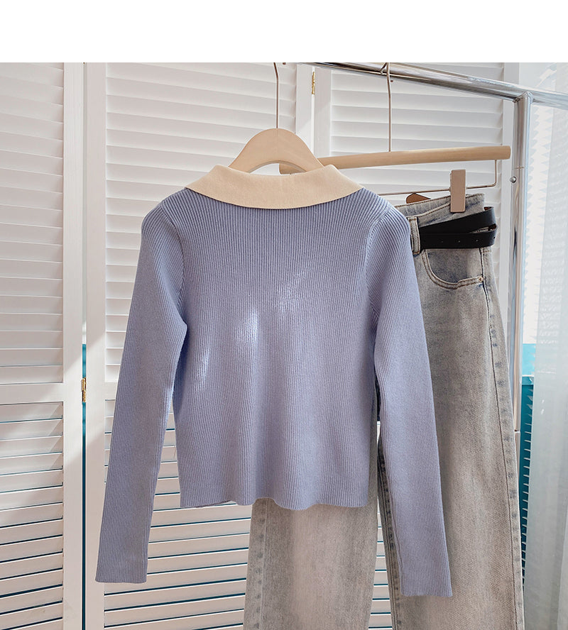 Kurzer Slim-Fit-Pullover mit Farbblockierung 6491