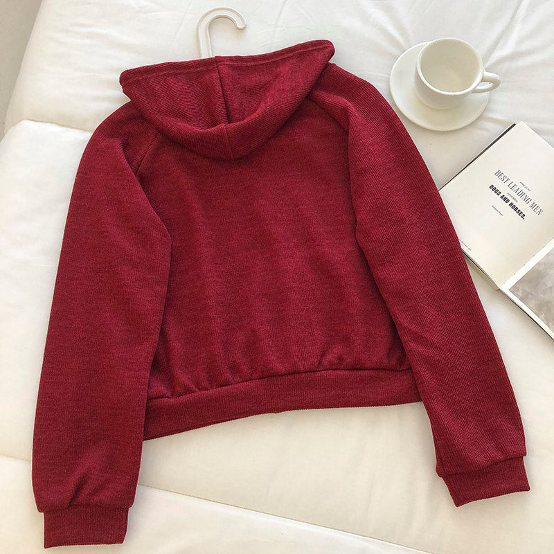 Korean solid color versatile student loose long sleeve short coat  6212