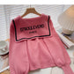 Design personalized letter print contrast Navy collar long sleeve top  6012
