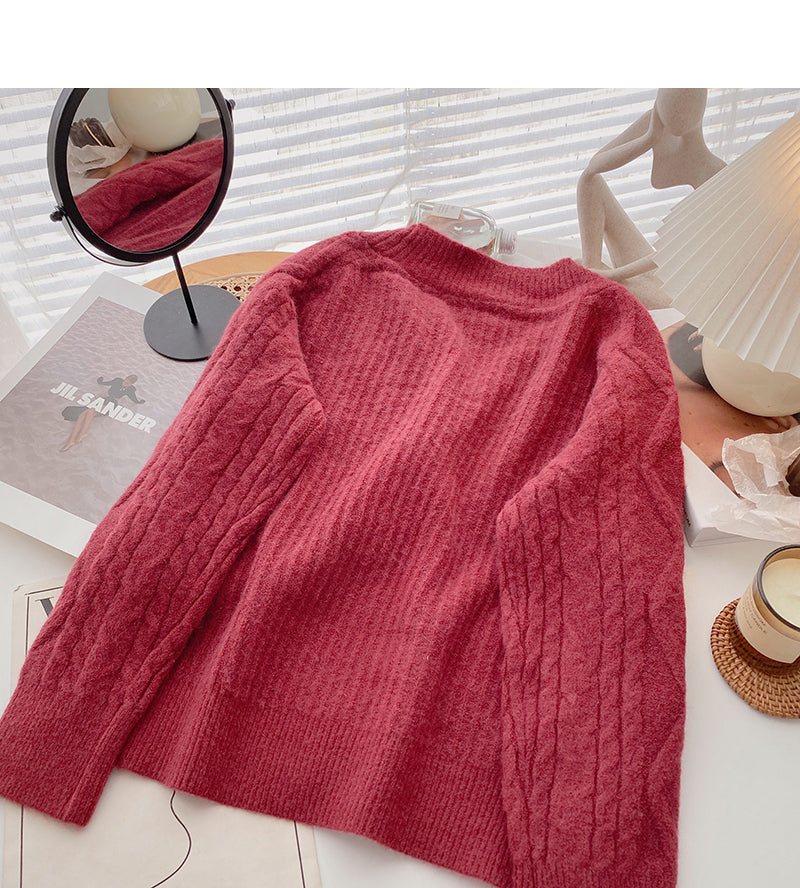 Single breasted Vintage loose V-Neck Sweater Coat  6171