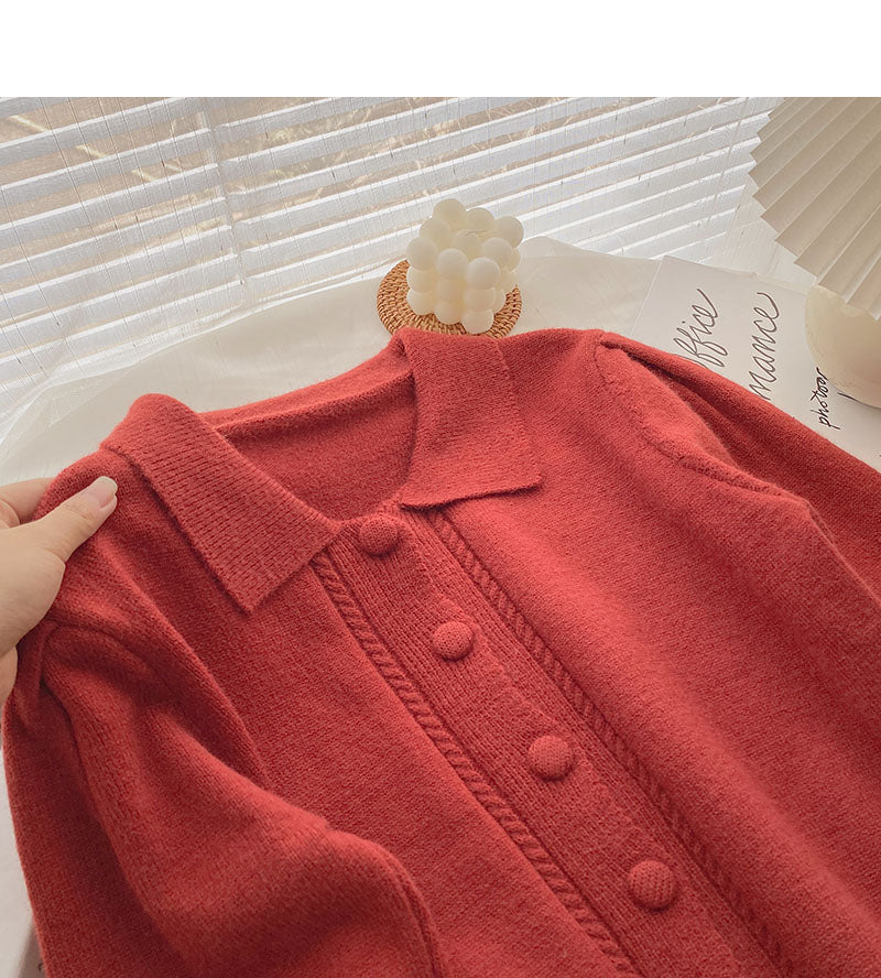 New Korean design sense Lapel slim long sleeve top  5869