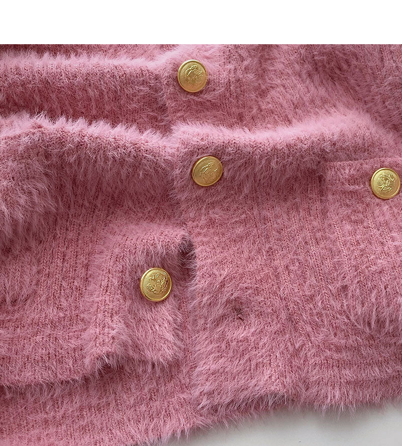 Mohair sweater cardigan gentle V-Neck long sleeve top  6106