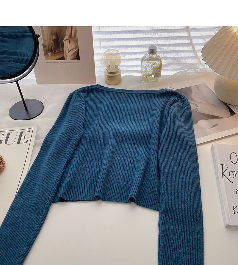 Solid color basic sweater women's long sleeve top bottomed shirt  6638