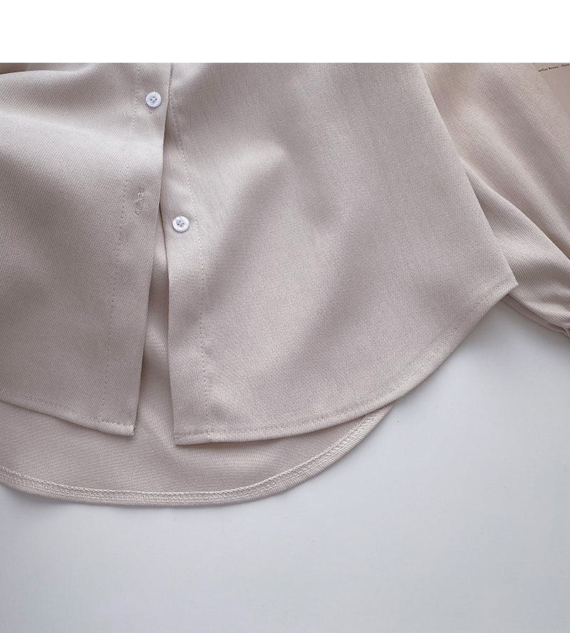 Collegiate lace up Lapel shirt casual long sleeve top  6356