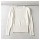 Round neck bubble sleeve elastic slim knit sweater  7444
