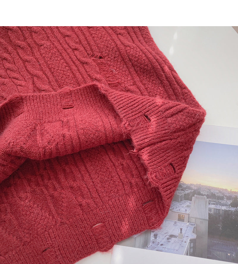 Twist solid color knitted sweater women's lazy style  6158