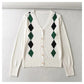 V-neck rhombic jacquard loose thin knit cardigan top  7443