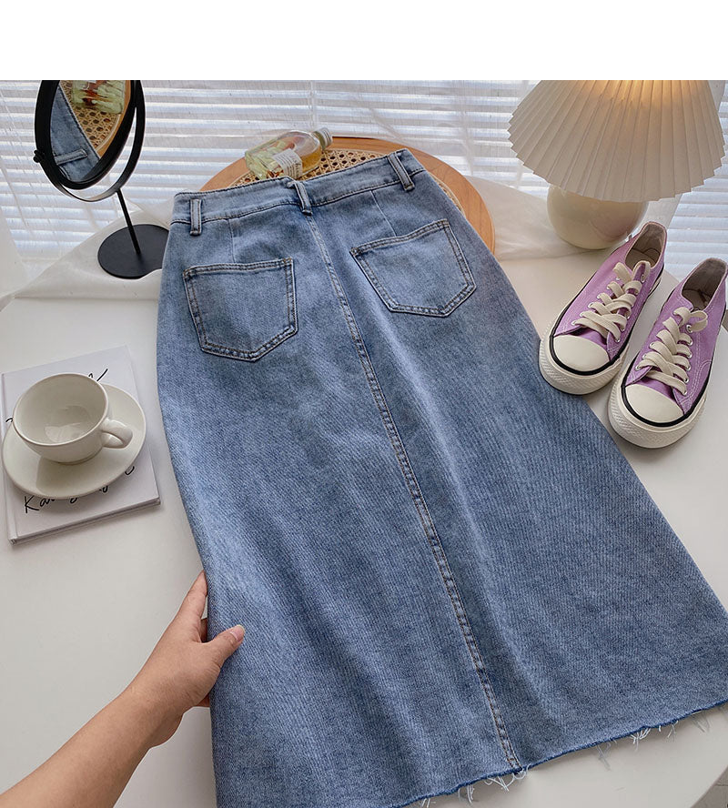 Koreanische Version des Rocks 5702 in A-Linie mit hoher Taille und geteilter Taille im Hongkong-Stil