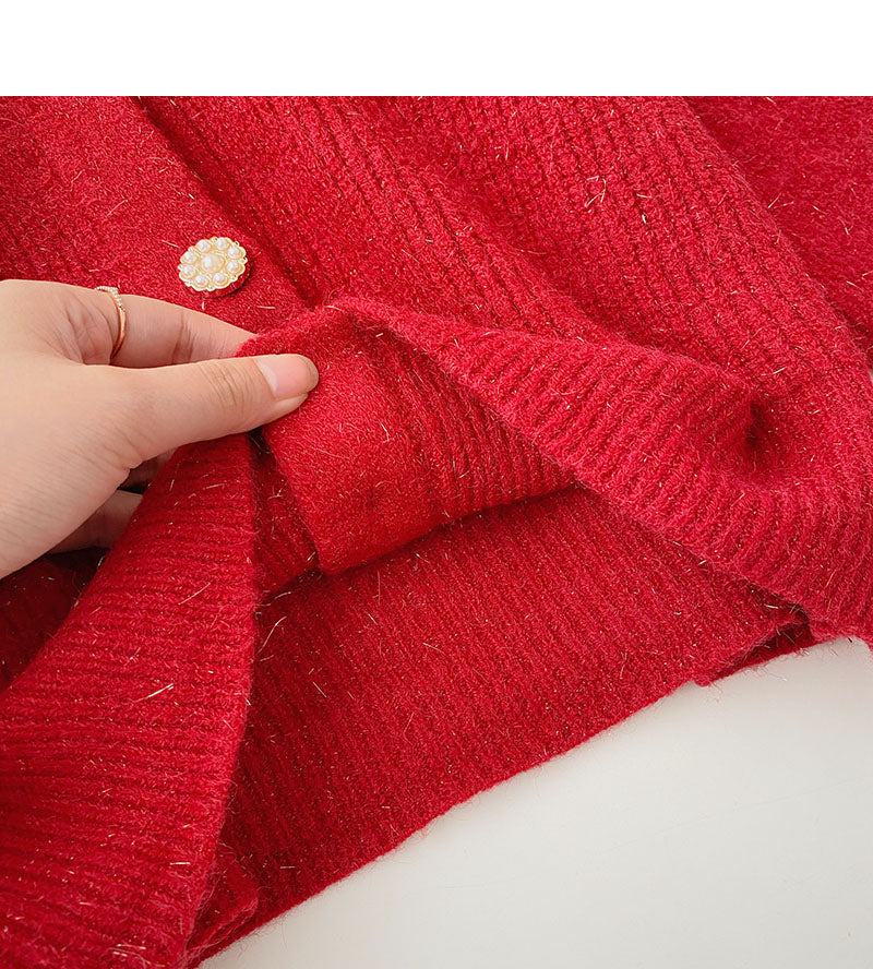 Vintage bright silk V-Neck Sweater Coat  6081