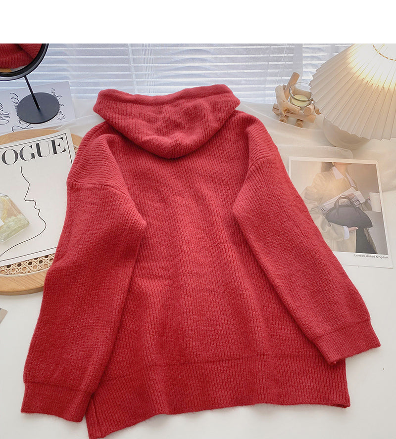 Design sweater tassel drawstring hood loose long sleeve  6083