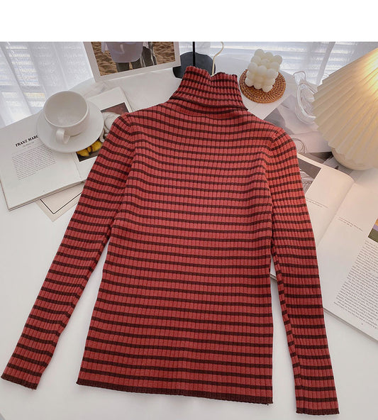 Pull populaire à manches longues et col montant avec rayures 6652
